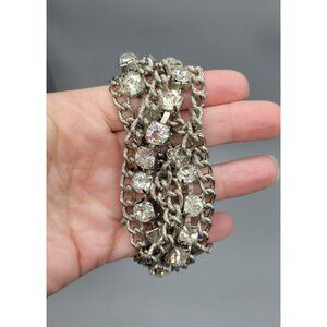 Silver Tone Twisted Layered Chain Rhinestone Bulky Wrap Bracelet B1A